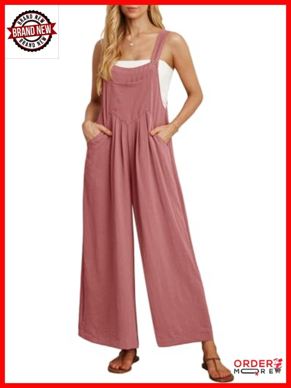Women's Wide Leg Jumpsuit Overalls Casual Loose Sleeveless Romper with Pockets